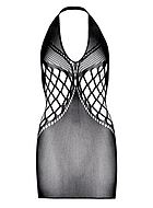 Night mini dress, fishnet, seamless, halterneck, open back